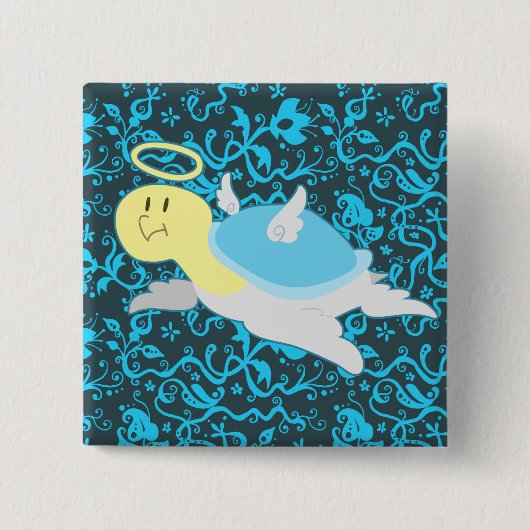 Angel Turtle Floral Pattern Vierkante Button 5,1 Cm (Voorkant)
