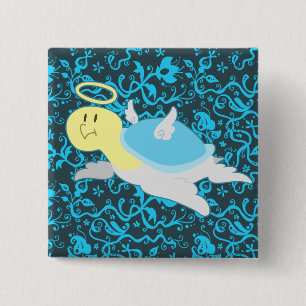 Angel Turtle Floral Pattern Vierkante Button 5,1 Cm