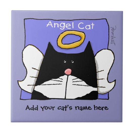 Angel Tuxedo Cat Personaliseren Tegeltje (Voorkant)
