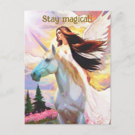 Angel Unicorn Stay Magical Waterverf Quote Art Briefkaart
