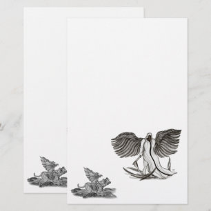Angel Uriel met Golem, Zwart-wit design Briefpapier