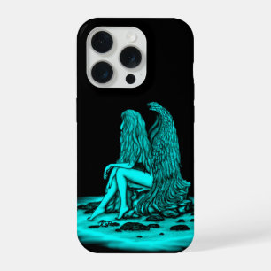 Angel, verloren in gedachte, zwart en groen design iPhone 15 pro case