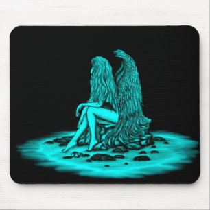 Angel, verloren in gedachte, zwart en groen design muismat