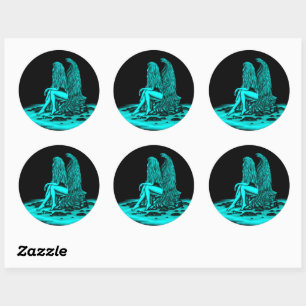 Angel, verloren in gedachte, zwart en groen design ronde sticker