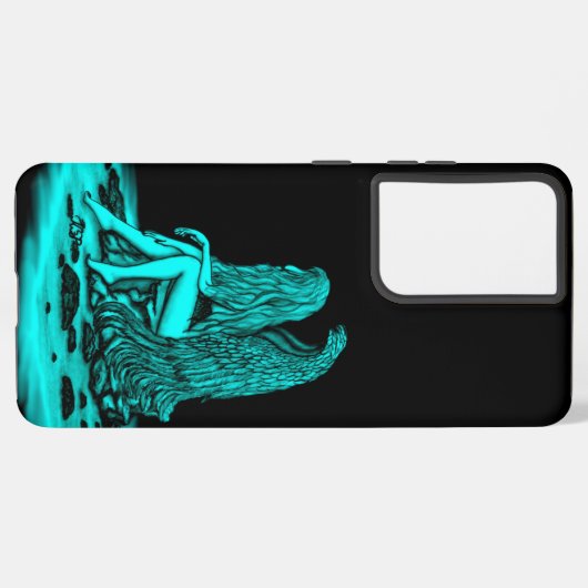 Angel, verloren in gedachte, zwart en groen design samsung galaxy hoesje (Achterkant horizontaal)