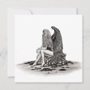 Angel, verloren in gedachte, zwart-wit design