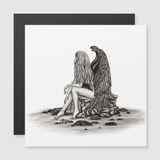 Angel, verloren in gedachte, zwart-wit design (Voorkant / Achterkant)