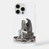 Angel, verloren in gedachte, zwart-wit design iPhone hoesje (Achterkant)