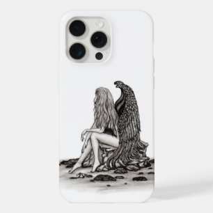 Angel, verloren in gedachte, zwart-wit design iPhone 15 pro max case
