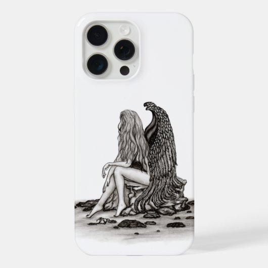 Angel, verloren in gedachte, zwart-wit design iPhone hoesje (Achterkant)