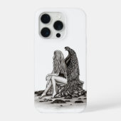 Angel, verloren in gedachte, zwart-wit design iPhone hoesje (Achterkant)