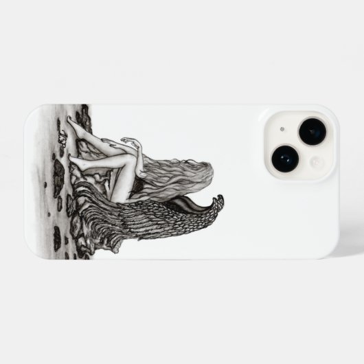 Angel, verloren in gedachte, zwart-wit design iPhone hoesje (Achterkant horizontaal)