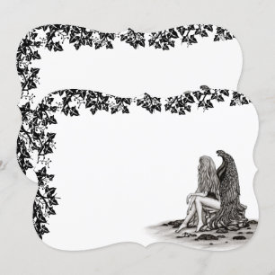 Angel, verloren in gedachte, zwart-wit design kaart