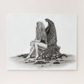 Angel, verloren in gedachte, zwart-wit design legpuzzel (Horizontaal)