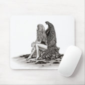 Angel, verloren in gedachte, zwart-wit design muismat (Met muis)