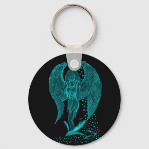 Angel, verloren in gedachte, zwart-wit design sleutelhanger