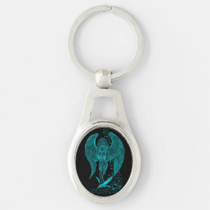 Angel, verloren in gedachte, zwart-wit design sleutelhanger