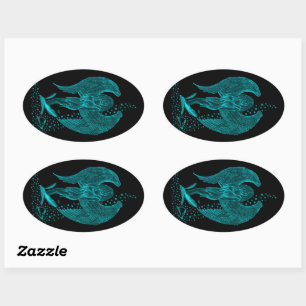 Angel verloren in Love, black and green Design Ovale Sticker