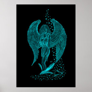 Angel, verloren in Love, zwart en groen design Poster