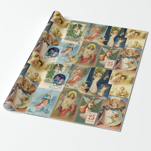  Angel Victoriaans kerstKaarten Collage Cadeaupapier (Uitgerold)