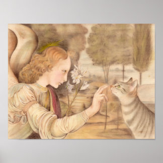 Angel vingertoppen en cat Leonardo da Vinci Poster