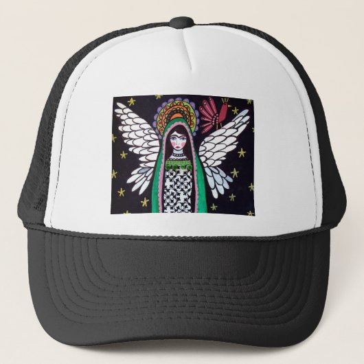 Angel Virgin van Guadalupe Art van Heather Galler Trucker Pet (Voorkant)