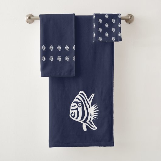 Angel vis Ocean Blauw & wit kust deco Bad Handdoek (Insitu)