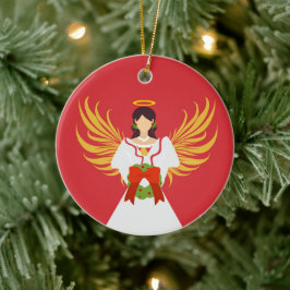 Angel Vrolijk Kerstfeest Rood Groene Krans Vleugel Keramisch Ornament