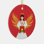 Angel Vrolijk Kerstfeest Rood Groene Krans Vleugel Keramisch Ornament (Rechts)