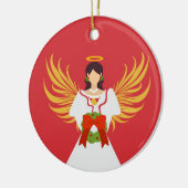 Angel Vrolijk Kerstfeest Rood Groene Krans Vleugel Keramisch Ornament (Links)