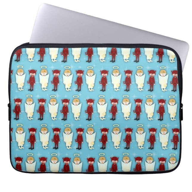 Angel Vs. Devil Pattern Retro Fun Cartoon Laptop Sleeve (Voorkant)