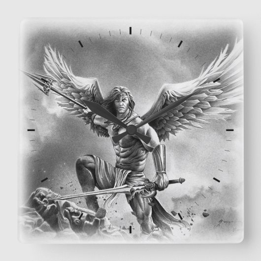 ANGEL WARRIOR Square Wall Clock Vierkante Klok (Voorkant)