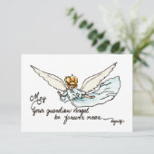 Angel Waterverf dichtbij en kijkt naar je Bedankkaart (Staand voorkant)