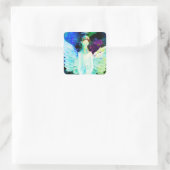 Angel Waterverf Groen Blauw Vleugels Halo Art Vierkante Sticker (Tas)