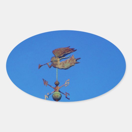 Angel Weather Vane Bright Blue Sky Ovale Sticker (Voorkant)