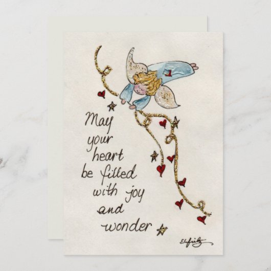 Angel wenst u met plezier en wonder-Waterverf kuns Feestdagenkaart (Voorkant / Achterkant)