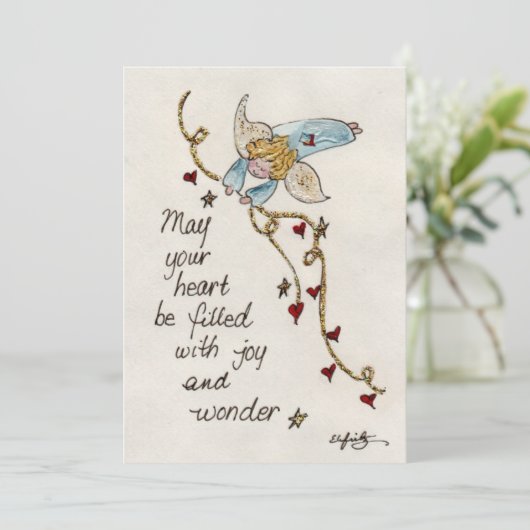 Angel wenst u met plezier en wonder-Waterverf kuns Feestdagenkaart (Staand voorkant)