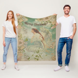 Angel White Flowers Blue Sky Fleece Deken