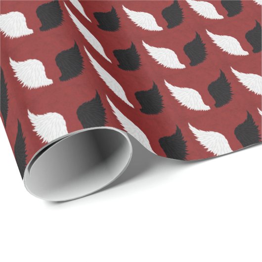 Angel Wing Black White Wrapping Paper Cadeaupapier (Rol Hoek)