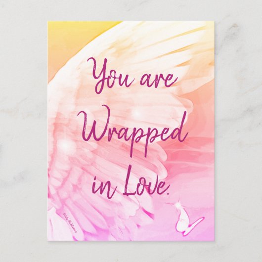 Angel Wing Butterfly Wrapped in Love Pink Note Briefkaart (Voorkant)