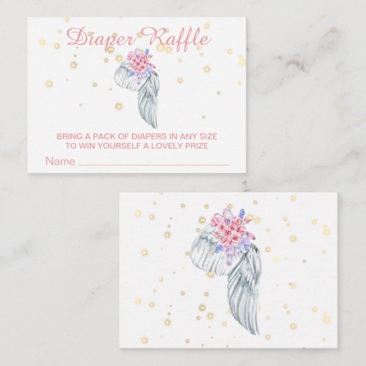 *~* Angel Wing Crystal Feathers Girl Diaper Raffle Informatiekaartje (Voorkant / Achterkant)