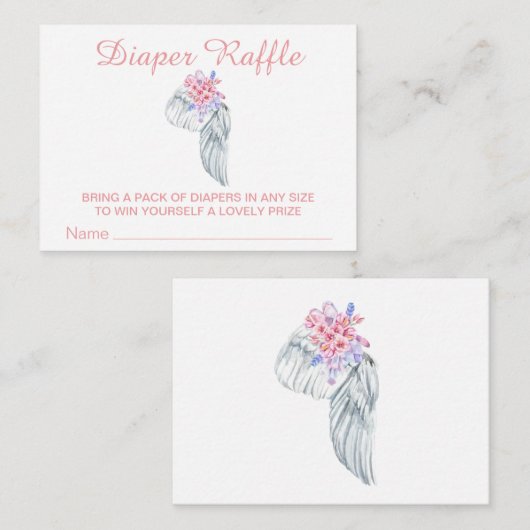 *~* Angel Wing Crystals Feather Girl Diaper Raffle Informatiekaartje (Voorkant / Achterkant)