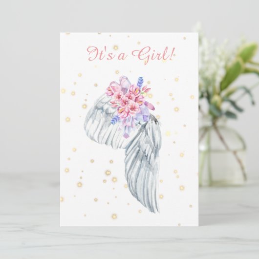 *~* Angel Wing Crystals Feathers Shower Invitation Kaart (Staand voorkant)