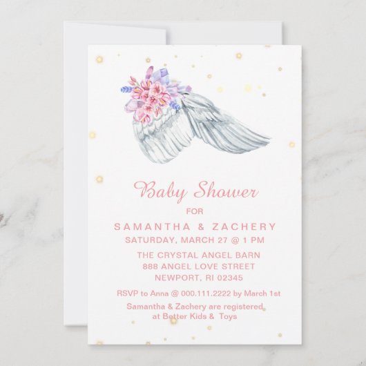 *~* Angel Wing Crystals Feathers Shower Invitation Kaart (Achterkant)