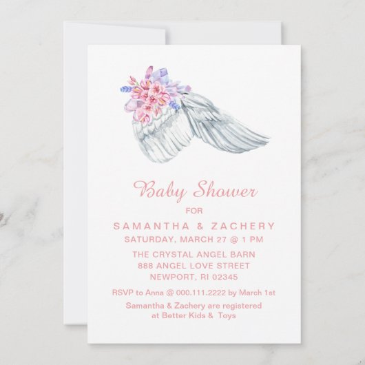 ~ Angel Wing Feathers Kristallen Douche Uitnodigin Kaart (Achterkant)