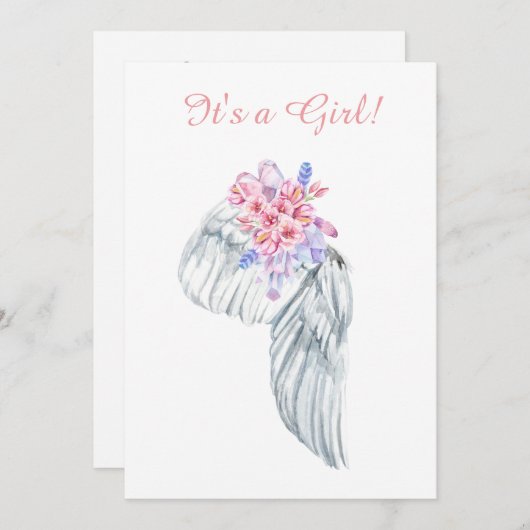 ~ Angel Wing Feathers Kristallen Douche Uitnodigin Kaart (Voorkant / Achterkant)