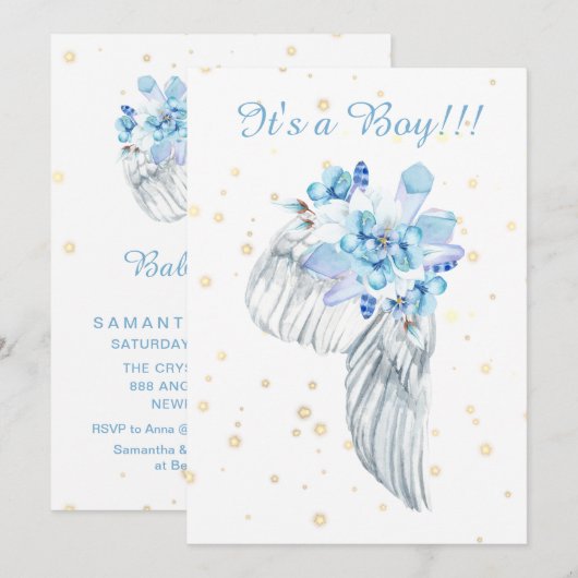 *~* Angel Wing Kristallen Veer Douche Uitnodiging (Voorkant / Achterkant)