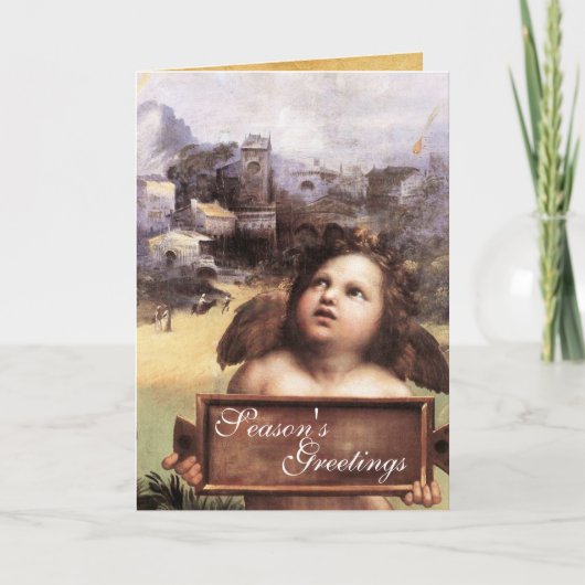 ANGEL, Winged Cherub, Blue Sapphire, Parchment Feestdagen Kaart (Voorkant)