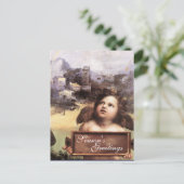 ANGEL,Winged Cherub,Blue Sapphire,Parchment Feestdagenkaart (Staand voorkant)