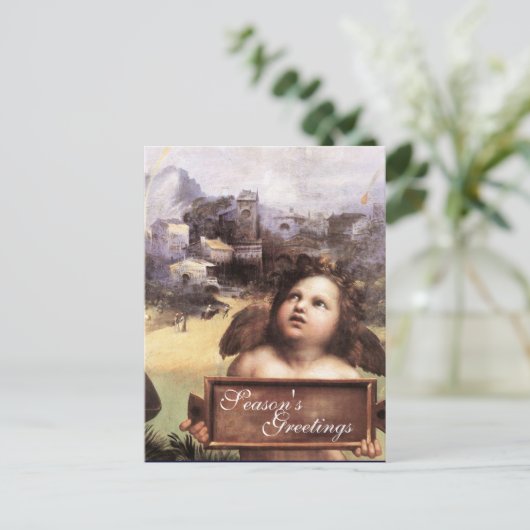 ANGEL,Winged Cherub,Blue Sapphire,Parchment Feestdagenkaart (Staand voorkant)